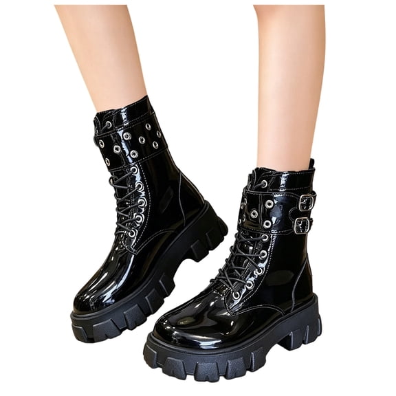 Women S Comfortable And Convenient Lace Up Leather Boots With Thick Soles