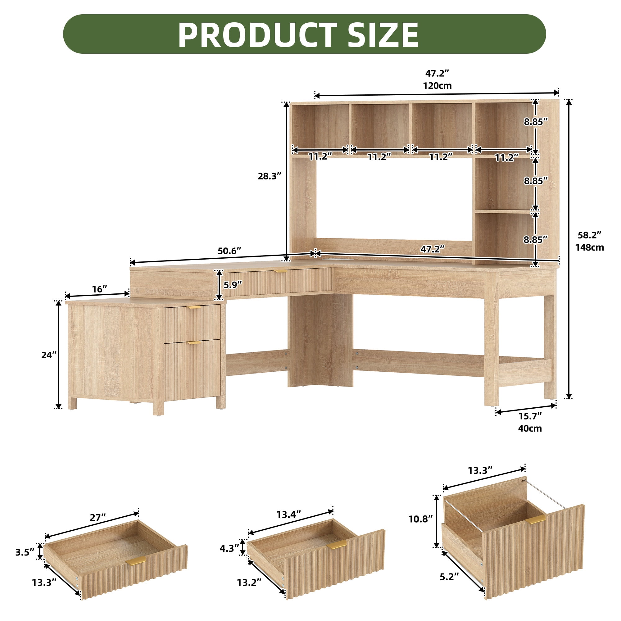 Uforic L Shape Desk with LED Light & Hutch,  Home Office Computer  Desk Executive Desk with Drawers