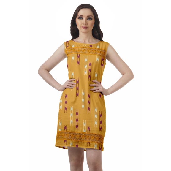 Moomaya Printed Scoop Neck Dress Sleeveless Evening Dresses Women Shift Dress