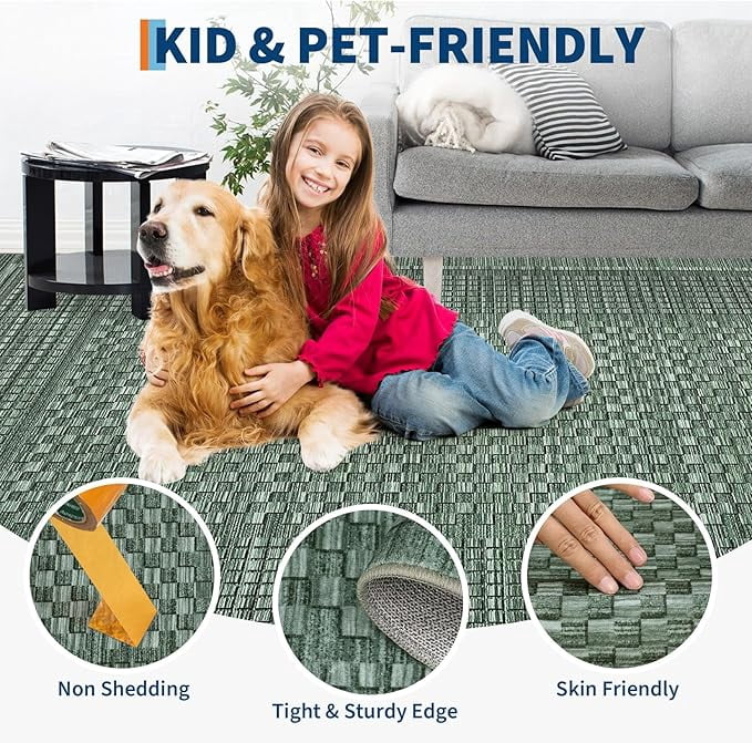 Large Living Room Area Rug 8x10 - Machine Washable Modern Rugs Boho Neutral Rug Non Slip Non-Shedding Low Pile Farmhouse Carpet for Bedroom Nursery Classroom Dorm 8'x10' Green