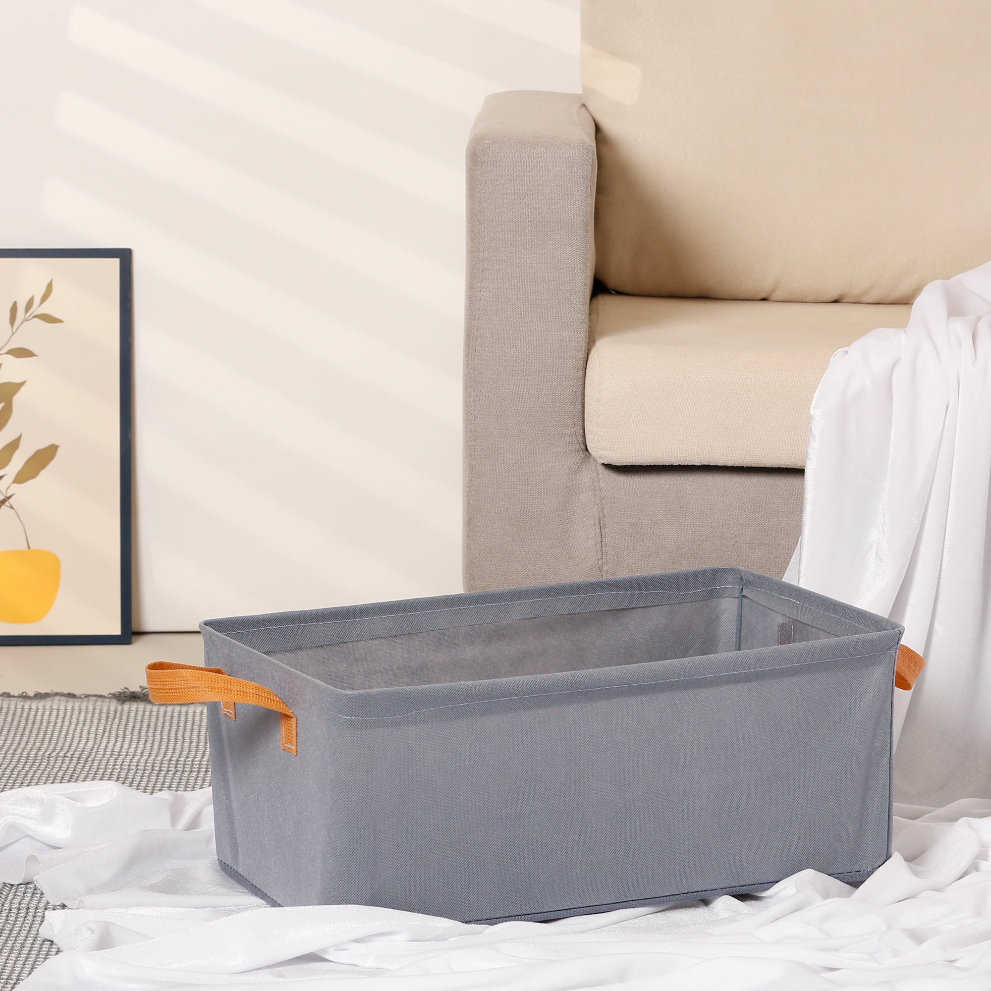 Unique Bargains Storage Bin with Handles for Shelves 1 Pack Basket Grey