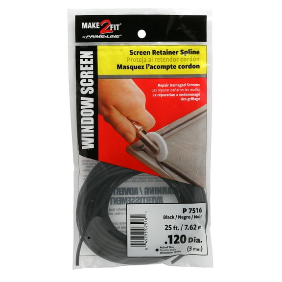 P 7516 |  Screen Retainer Vinyl Spline, .12" Round, Black, 25' per roll.