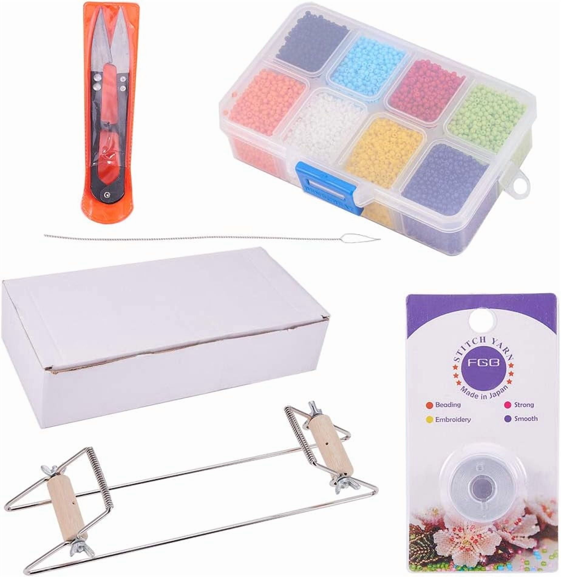 Bead Loom Kit - About 1600pcs 8 Color 12/0 Glass Seed Beads Steel Scissors Knitting Needle Threads for Necklace Bracelet Jewelry DIY Making