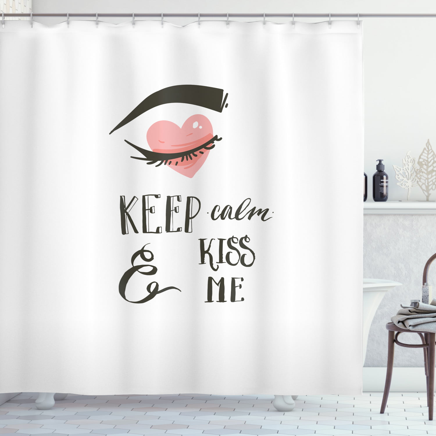 Mr Mustache & Mrs Lips Bathroom Decor Waterproof Fabric Shower Curtain Set Hooks 