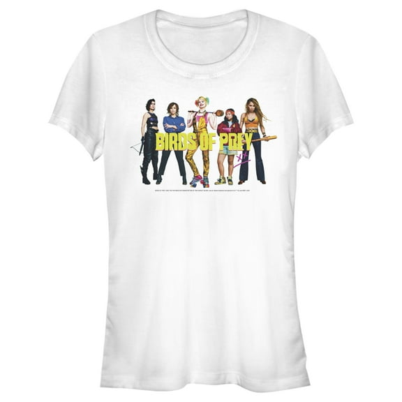 Junior's Birds of Prey Harley Quinn Team  Graphic Tee White Small