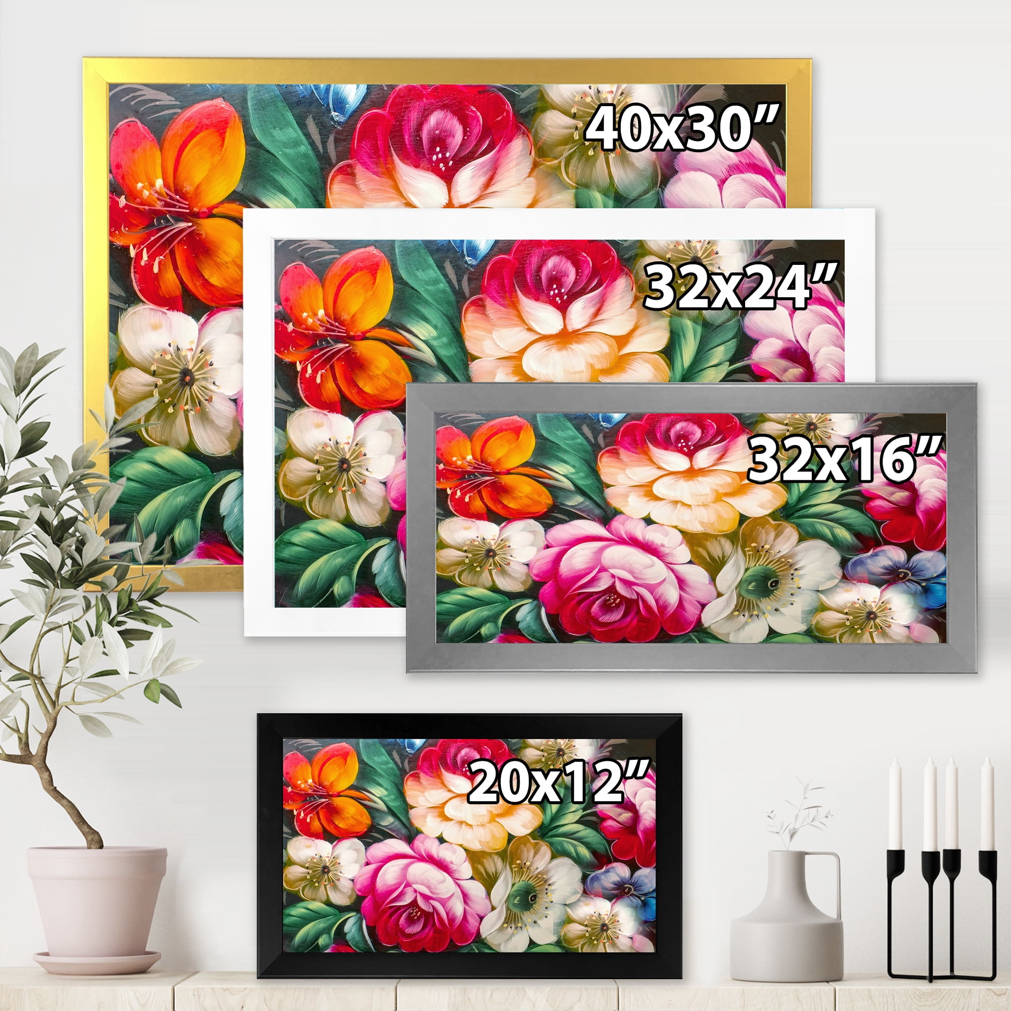 Designart 'Vintage VIbrant Yellow and Red Flower Still Life II' Traditional Framed Art Print