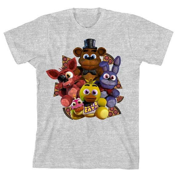 Five Nights At Freddy's Plush Characters Group Short Youth Atheltic Heather Crew Neck Short Sleeve T-shirt - Medium