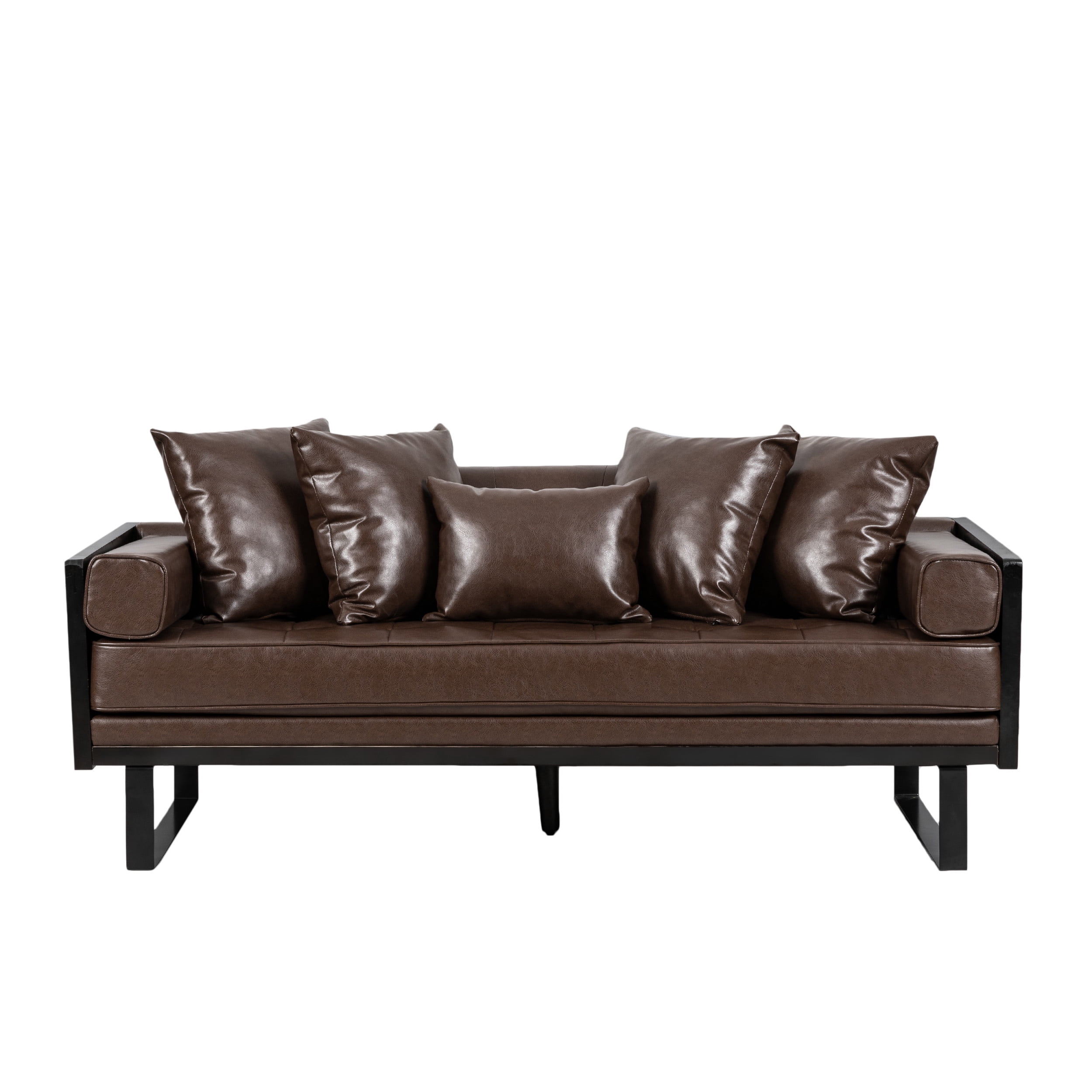 Noble House Gould Indoor Faux Leather Upholstered Oversized Loveseat, Dark Brown and Black