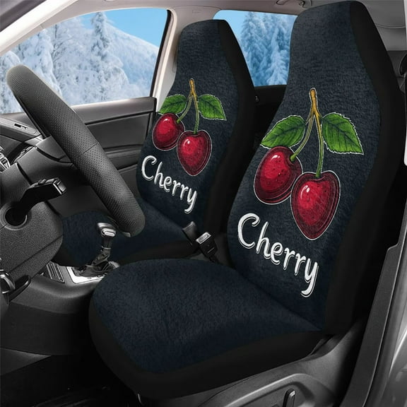 Uorisanigo Cherry Print Car Seat Covers Front Seats Only Set of 2, Soft Comfy Vehicle Seat Protection Covers, Stylish Car Accessories for Women