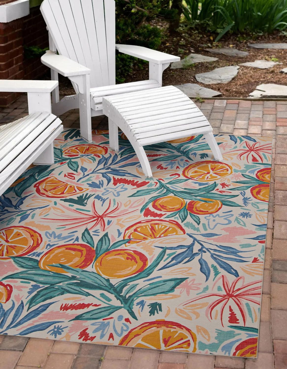 Outdoor Washable Pensacola Ivory & Orange 5' x 7' Area Rug