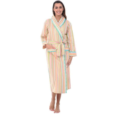 

Alexander Del Rossa Womens Bathrobe Green Pastel Striped Medium