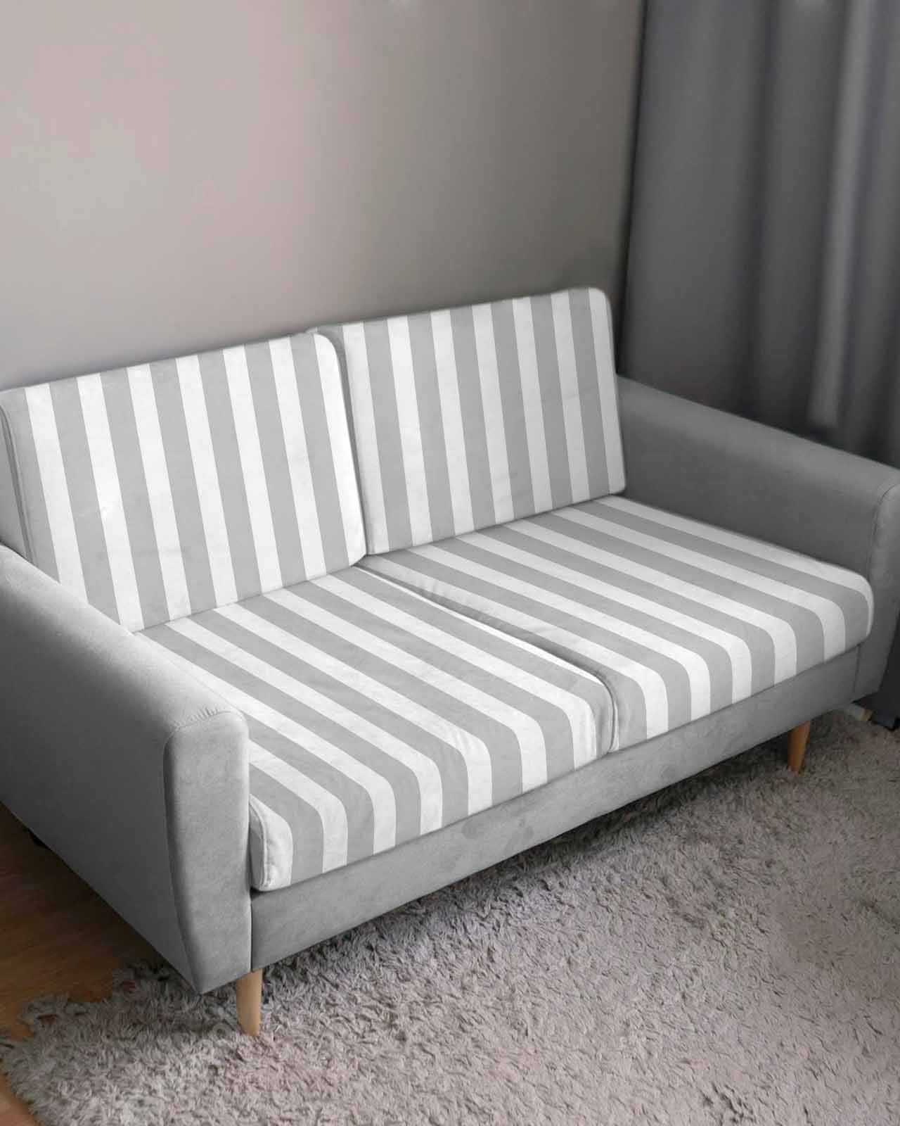 Grey Striped Couch Cushion Covers,Stretch Seat Cushion Covers for Sectional Sofa,Modern Farmhouse Gray White Stripes Loveseat Sofa&nbsp;Slipcovers Furniture Protector with Elastic&Straps 1Pcs,M