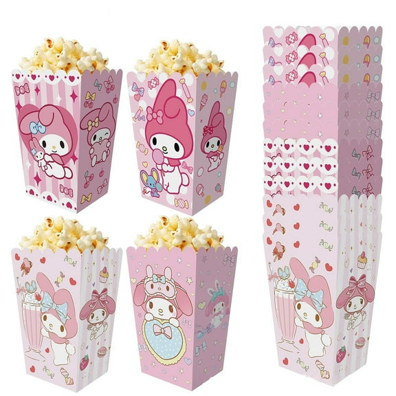 12 Pcs My Melody Party Popcorn Box Box for Anime Theme Birthday Party Supplies Decor,Girls Kids Birthday Game Party Kraft Paper Gift Bag Decoration