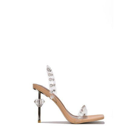 

Cape Robbin Reala Nude Square Open Toe Rhinestone Clear Strap Stiletto High Heel (9 NUDE)