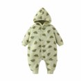 thumbnail image 2 of Letdown Baby Onesie Winter Romper with Hooded Button Up Baby Jumpsuit Lined Long Sleeve Cute Print Outfits (Green, 12-18 Months), 2 of 9