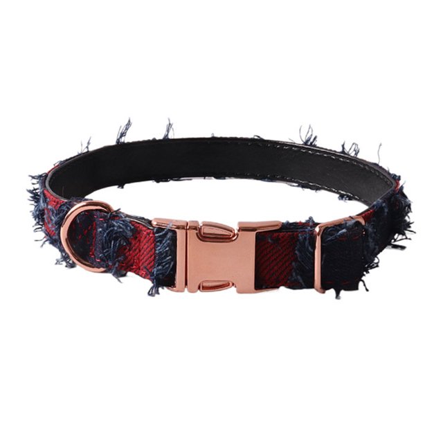 CSChome Pet Collar With Exquisite Workmanship Retro Denim Dog Collar - Tassel Decor, Comfortable Adjustable Plaid Pet Neck Strap