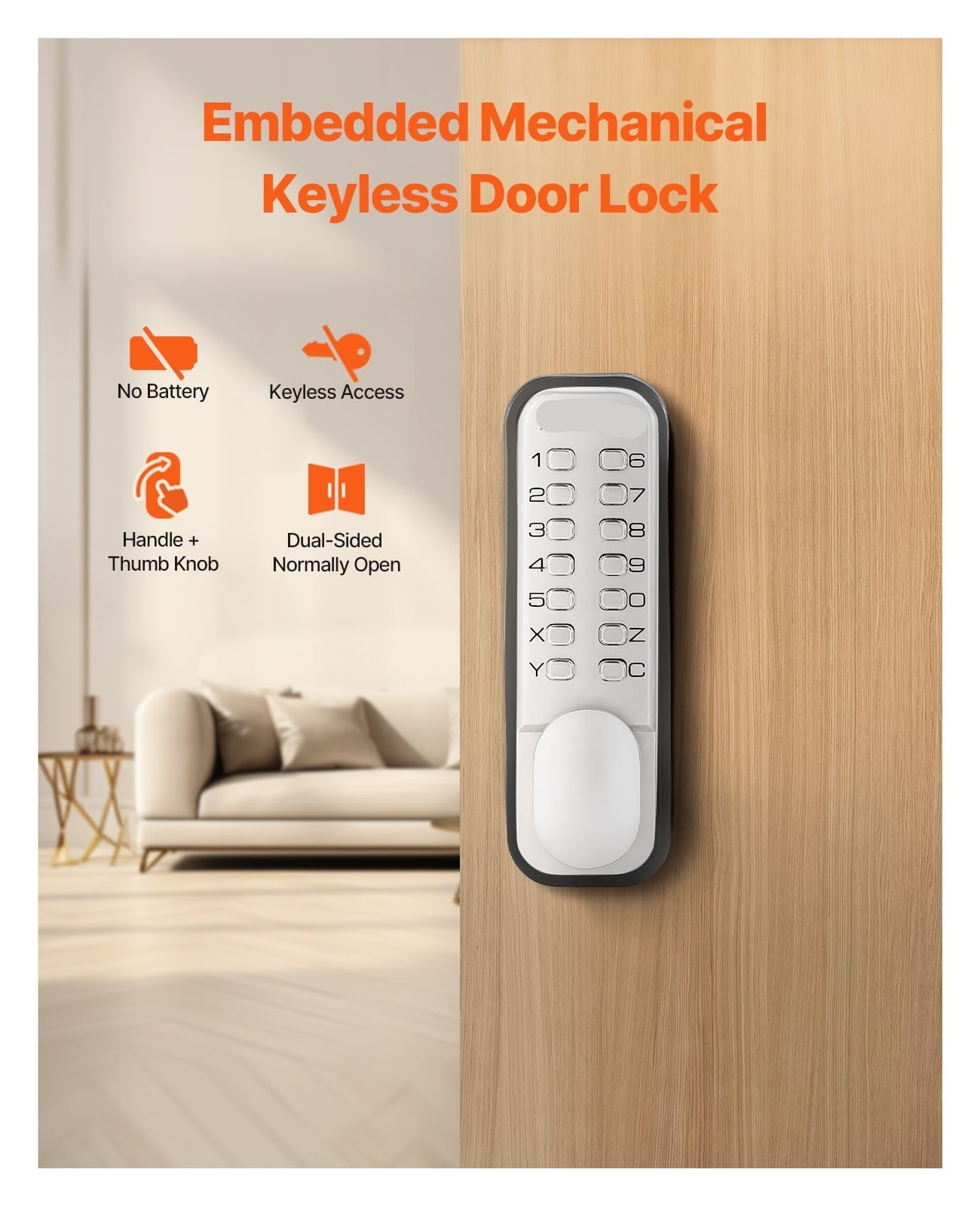 Keyless Entry Door Lock Mechanical Door Lock Mechanical Keypad Door Knob Single-Side Keyless Lock ,Keyless Entry Deadbolt