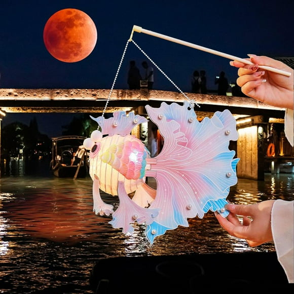 Linterna del Festival del Medio Otoño, luces artesanales, linterna de pescado para fiesta, Festival de Primavera Rosa BLESIY Linterna hecha a mano