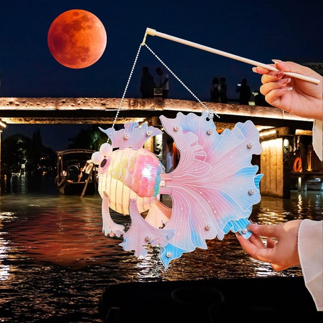 Linterna del Festival del Medio Otoño, luces artesanales, linterna de pescado para fiesta, Festival de Primavera Rosa BLESIY Linterna hecha a mano