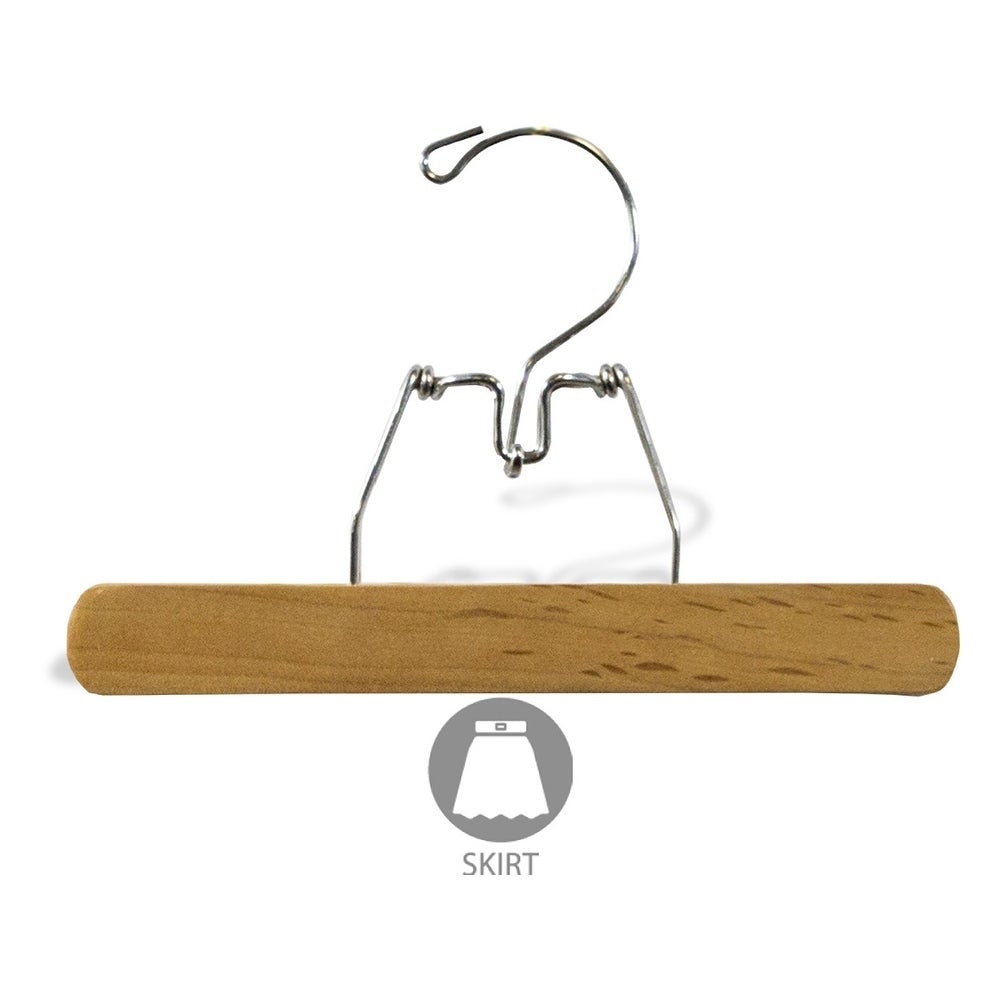 International Innovations Wooden Clamp Hanger with Easy Snap Lock, Box of 12 Pant Hangers with Natural Finish and Chrome Swivel Hook