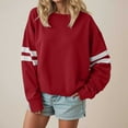 thumbnail image 2 of idosla Womens Varsity Striped Oversized Sweatshirt Crewneck Long Sleeve Casual Fashion Pullover Top Fall Outfits (Red, XL), 2 of 5