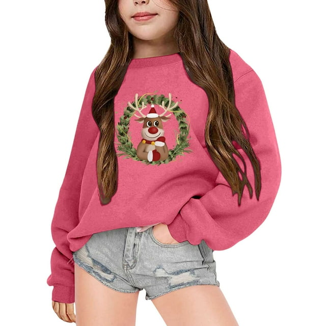 GDREDA Chandails à Capuchon & Chandails en Molleton pour Filles Automne Hiver à Manches Longues Imprimé de Noël Col Rond Manteau Chaud pour Garçons et Filles