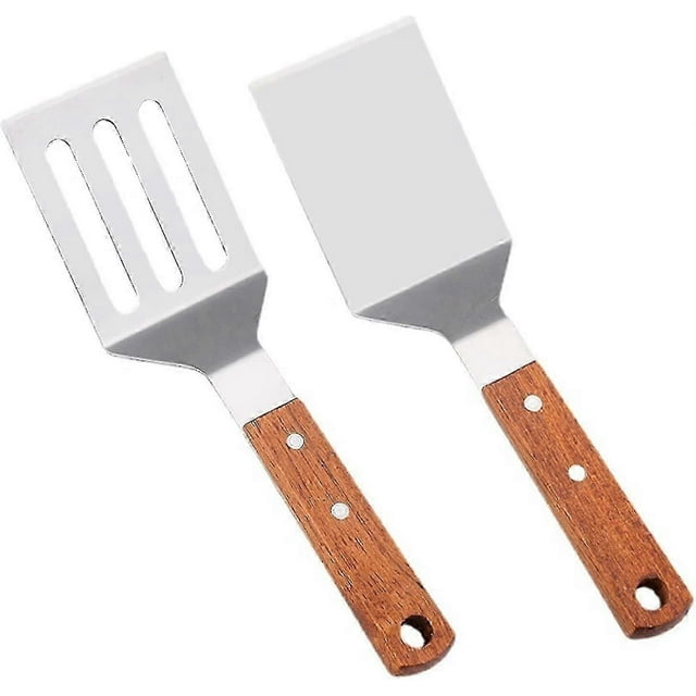 Bbq Accessories Stainless Steel Barbecue Tools Set 2pcs,chef Kitchen Utensil Set Steel Wooden Handle Fish Spatulas Slotted