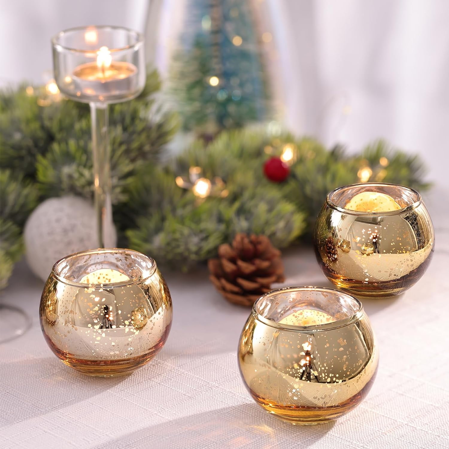 Volens Round Gold Votive Candle Holders Bulk Mercury Glass