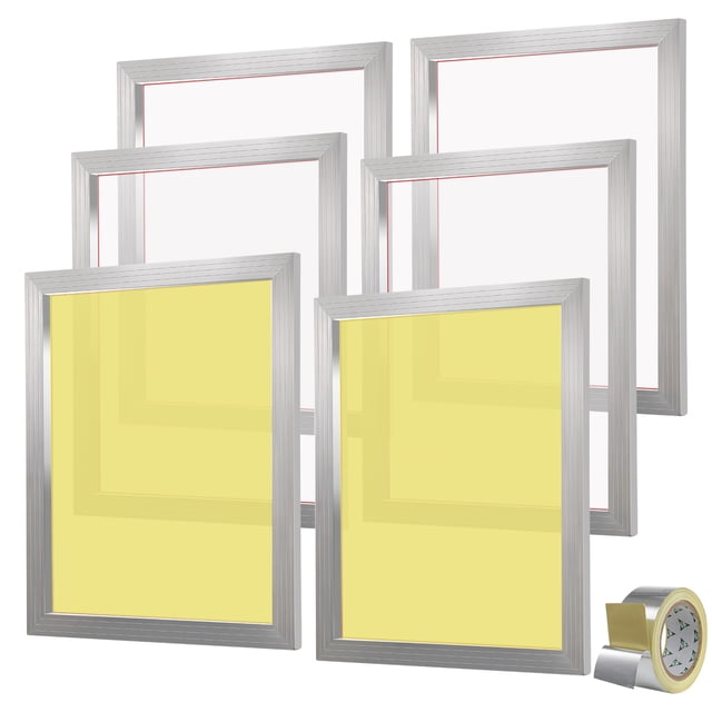 KFFKFF Screen Printing Set, 6 Units Aluminum Screen Printing Frames, 20x24inch Frame with 110 Count Mesh, Durable Nylon Mesh and Sealing Tape for Custom T-shirt Printing