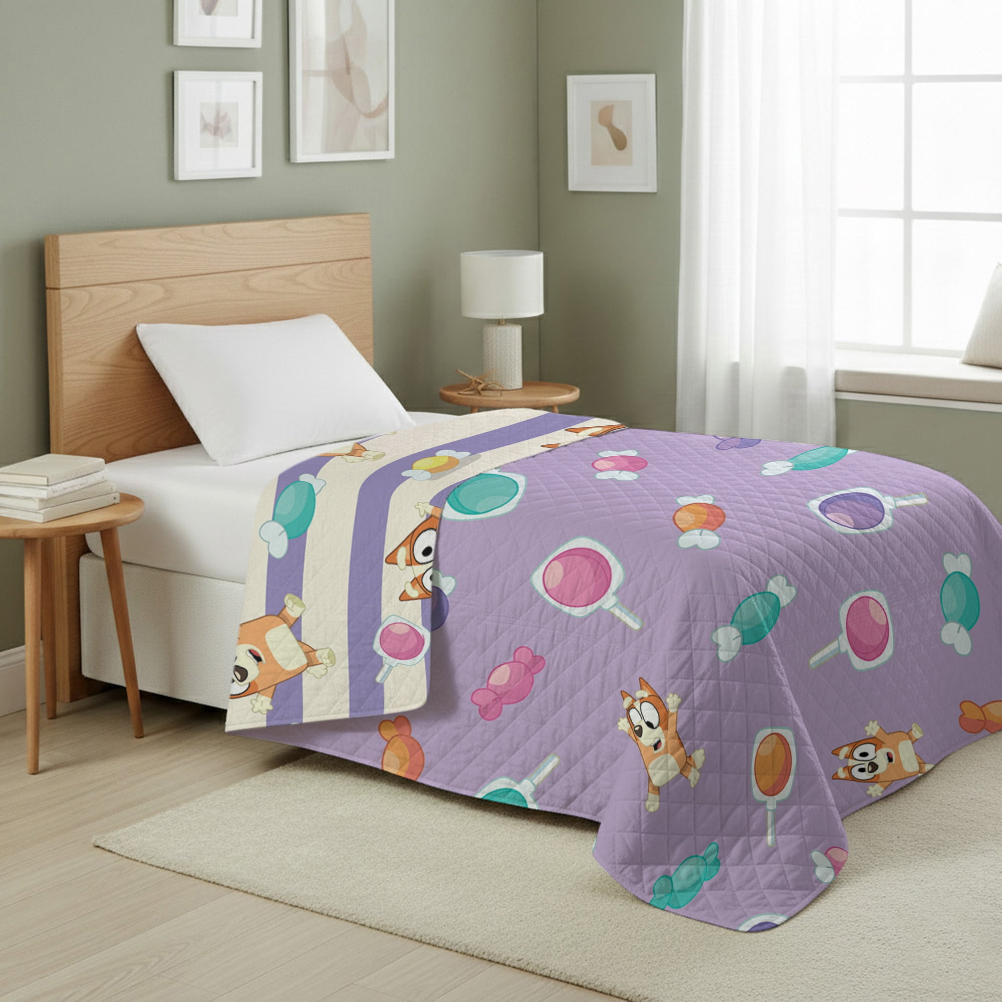 Bluey Bingo Candy Land Quilted Throw Blanket 60x80 inches, Kids Character Bedding