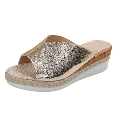

Ediodpoh Women s Glossy Casual Wedge Sandals Plus Size Fashionable Casual Shoes Sandals for Women 2024 Gold 7(38)