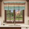 thumbnail image 6 of Farmhouse Teal Blue Brown Curtain Valances for Windows, Kitchen Valance Window Treatments Panel 2 Pack, Vintage Wooden Striped Rod Pocket Short Curtains for Bathroom Bedroom 54 x 18 Inch, 6 of 8