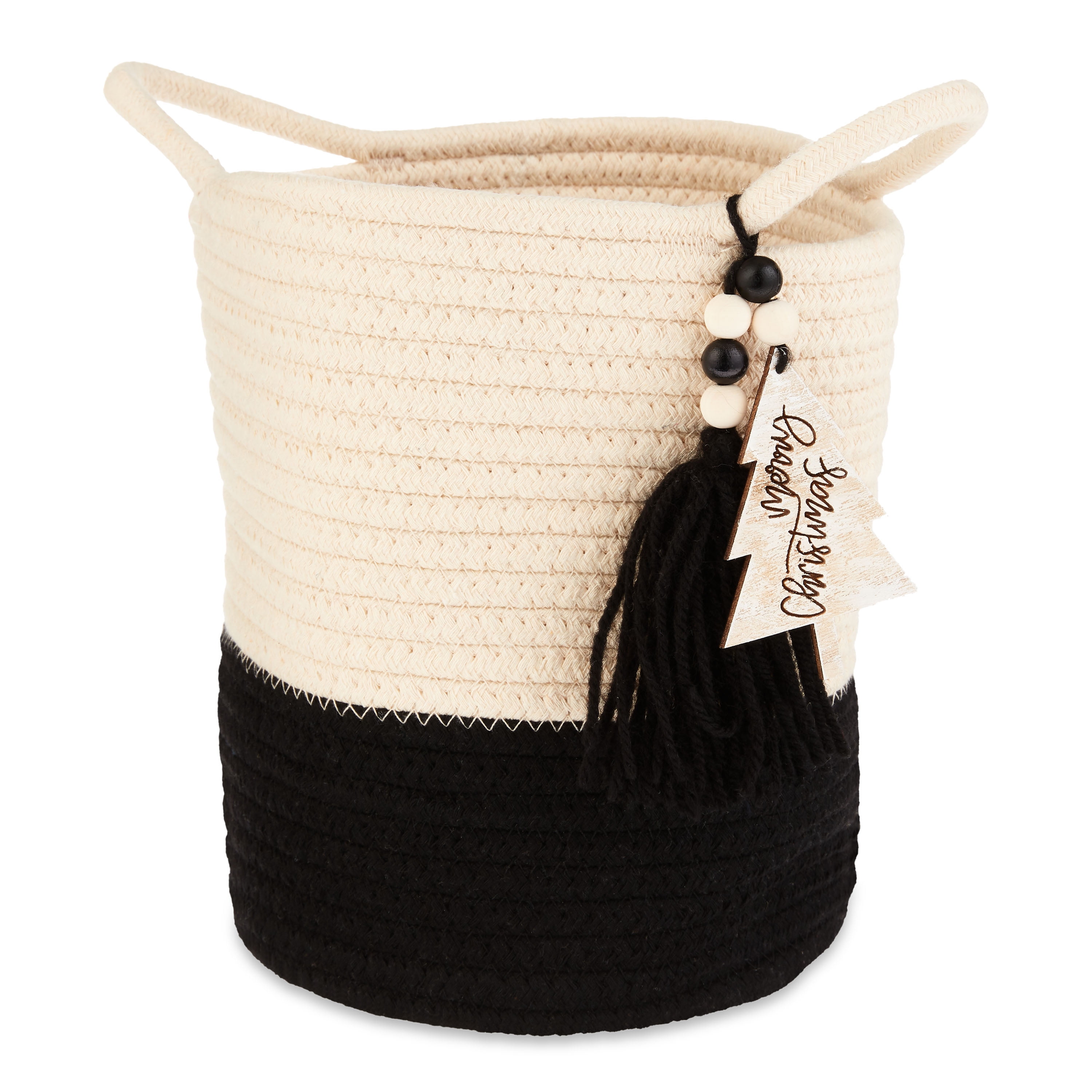 Holiday Time Simple Season Black and White Rope "Merry Christmas" Container Decorations, 8.7"H