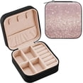 thumbnail image 2 of SKYSONIC Rose Gold Shiny Leather Jewelry Box,Portable Mini Jewelry Case Traveling Jewelry Organizer for Rings Necklaces Bracelets Earrings, 2 of 7