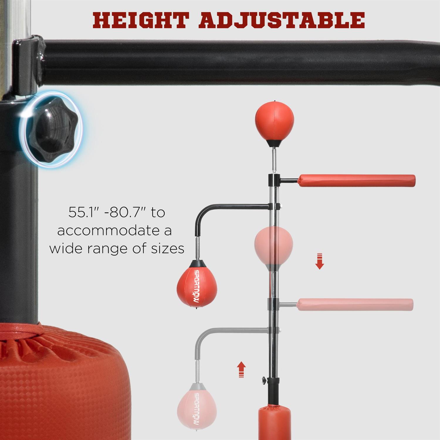 Demifill Speed Bag Boxing Stand - Red, 4.6'-6.7' Adjustable Height, Reflex Bag, Boxing Training Equipment