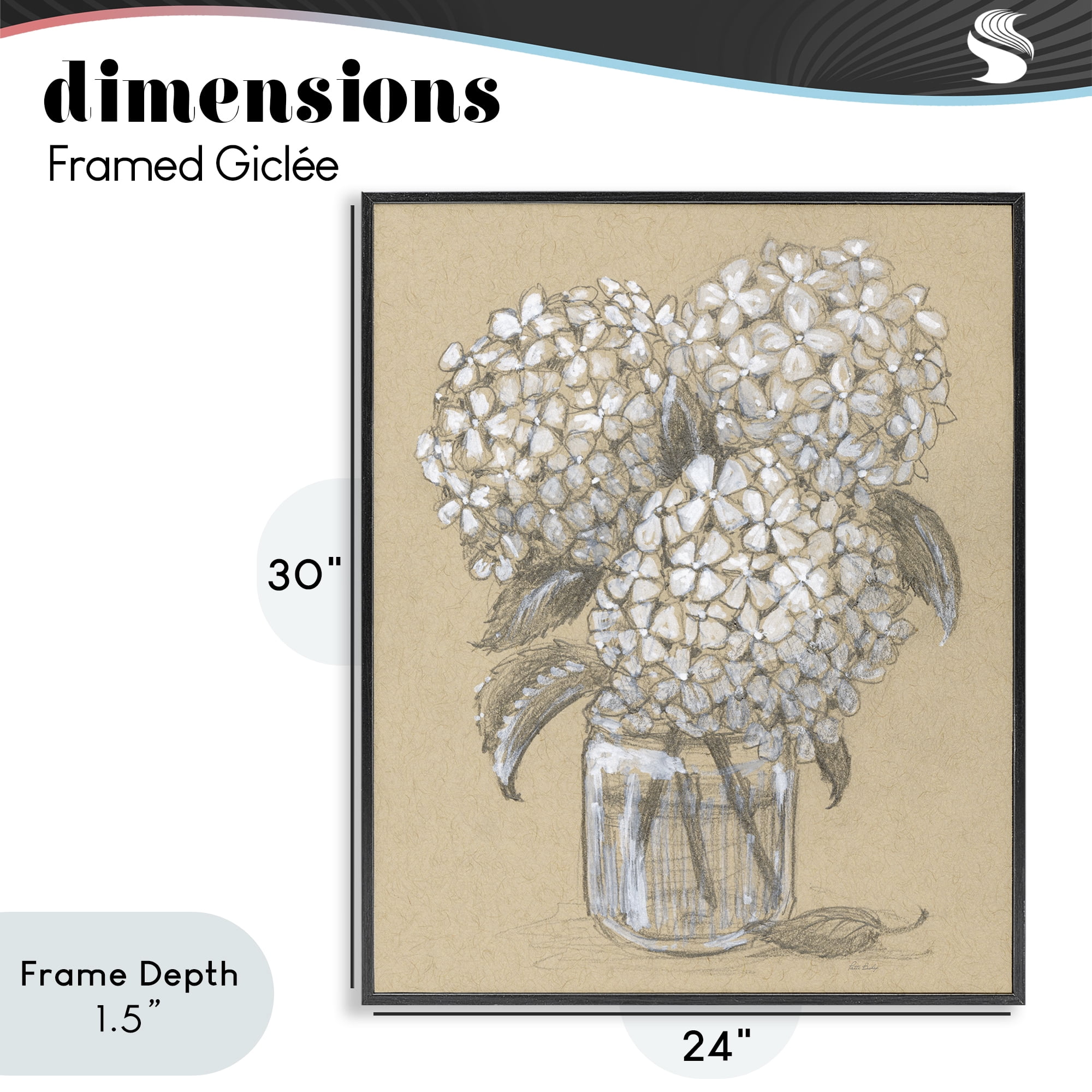 Stupell Industries Hydrangea Jar Drawing Black Framed Giclee Art, design by Patti Bishop