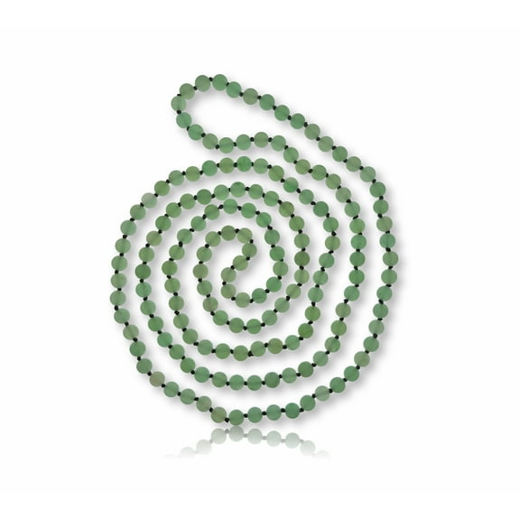 60” Beaded and Hand Knotted 7-8MM Natural Green Aventurine in Matte Finish Super Long or Triple Strand Versatile Length Mala Chakra Wrap-style Necklace. Unisex Long Matte Finish Gemstone Necklace.