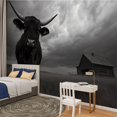 thumbnail image 2 of Peel and Stick Wallpaper Canvas Black White Texas Freedom Highland Cow Wild Animal Cattle Longhorn Modern Art Wall Mural Decor Self Adhesive and Removable 100in x 144in, 2 of 7