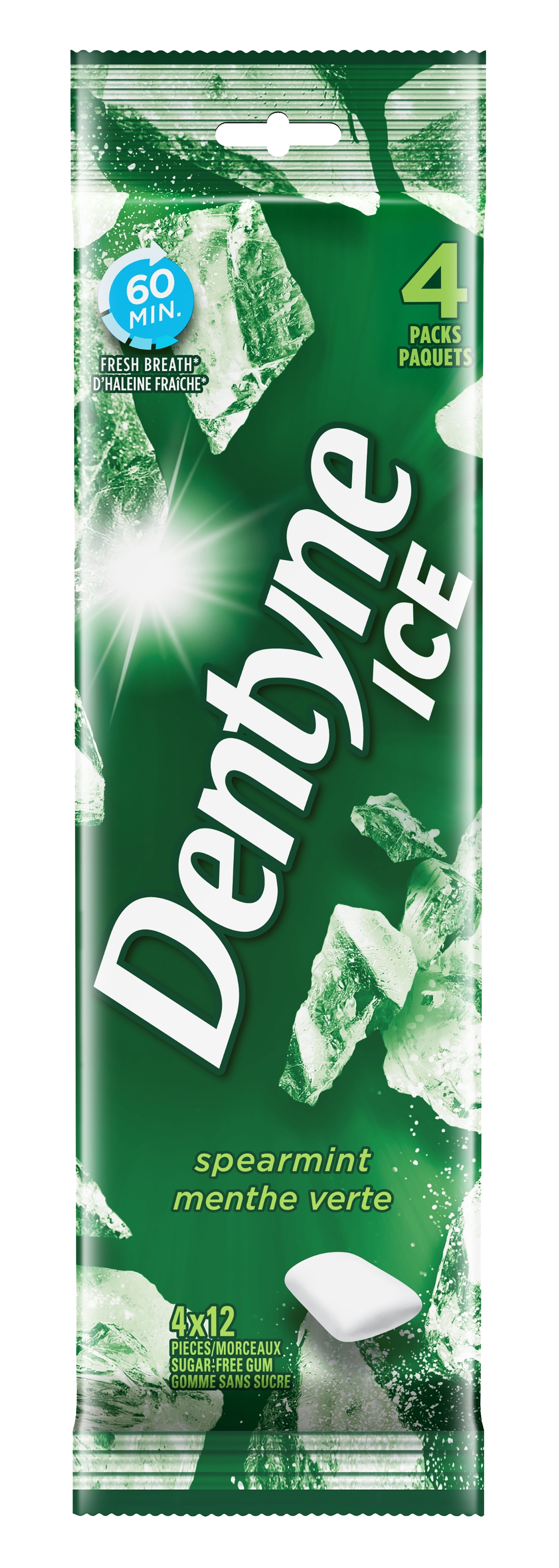 Dentyne Ice, Gomme sans sucre à la menthe verte - Paquet de 4 (48 Morceaux) 4 Paq (12 pcs ea), 48ct