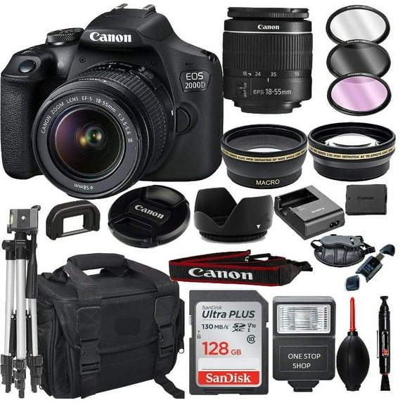 Canon EOS 2000D DSLR Camera with 18-55mm f/3.5-5.6 Lens, Black (International Model)