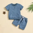 thumbnail image 2 of FAIWAD Boys Girls 2 Pieces Sweat Suit Short Sleeve Pockets Tops with Elastic Waist Shorts Set Summer Outfits, 2 of 9