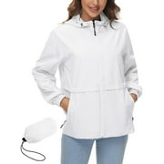 Avoogue Rain Jacket Womens Lightweight Waterproof Raincoat Packable Hooded Rain Coat Windbreaker with Zipper Pockets