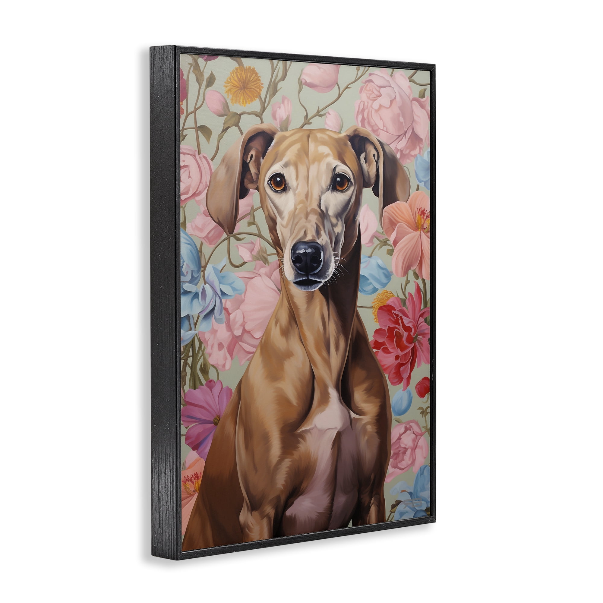 Stupell Industries Greyhound on Florals Animals & Insects Painting Black Framed Art Print Wall Art, 16 x 24