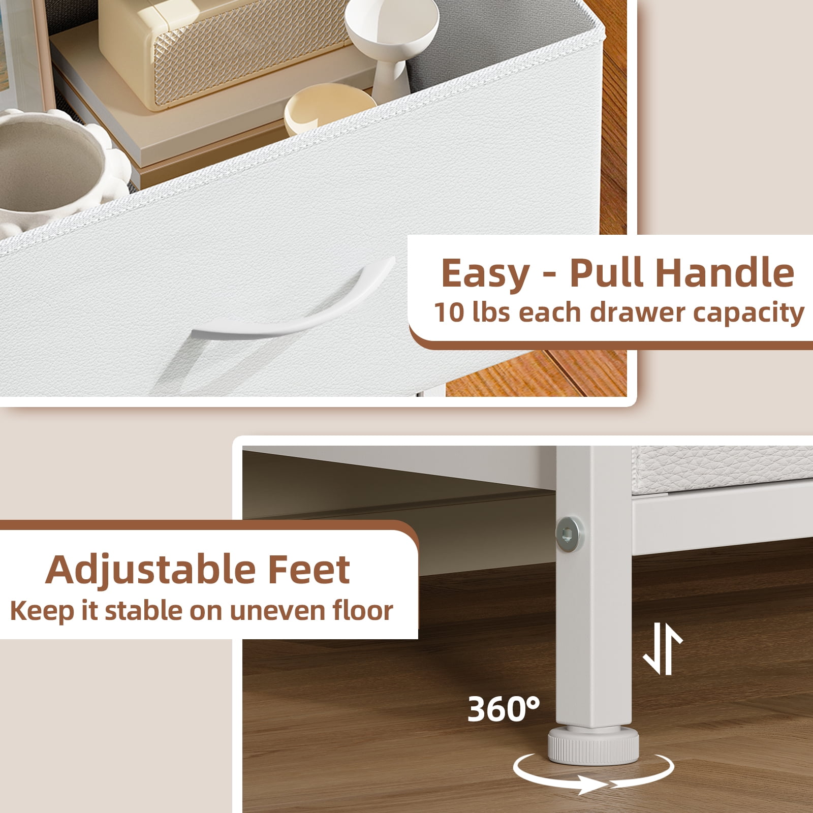 Eunos White Small Nightstand for Bedroom with 2 Fabric Drawer, Bedside Table End Table for Closet