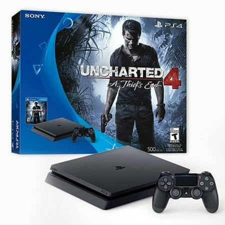 Restored PlayStation 4 Sony Slim 500GB Console - Uncharted 4 - Black 3001504 (Refurbished)