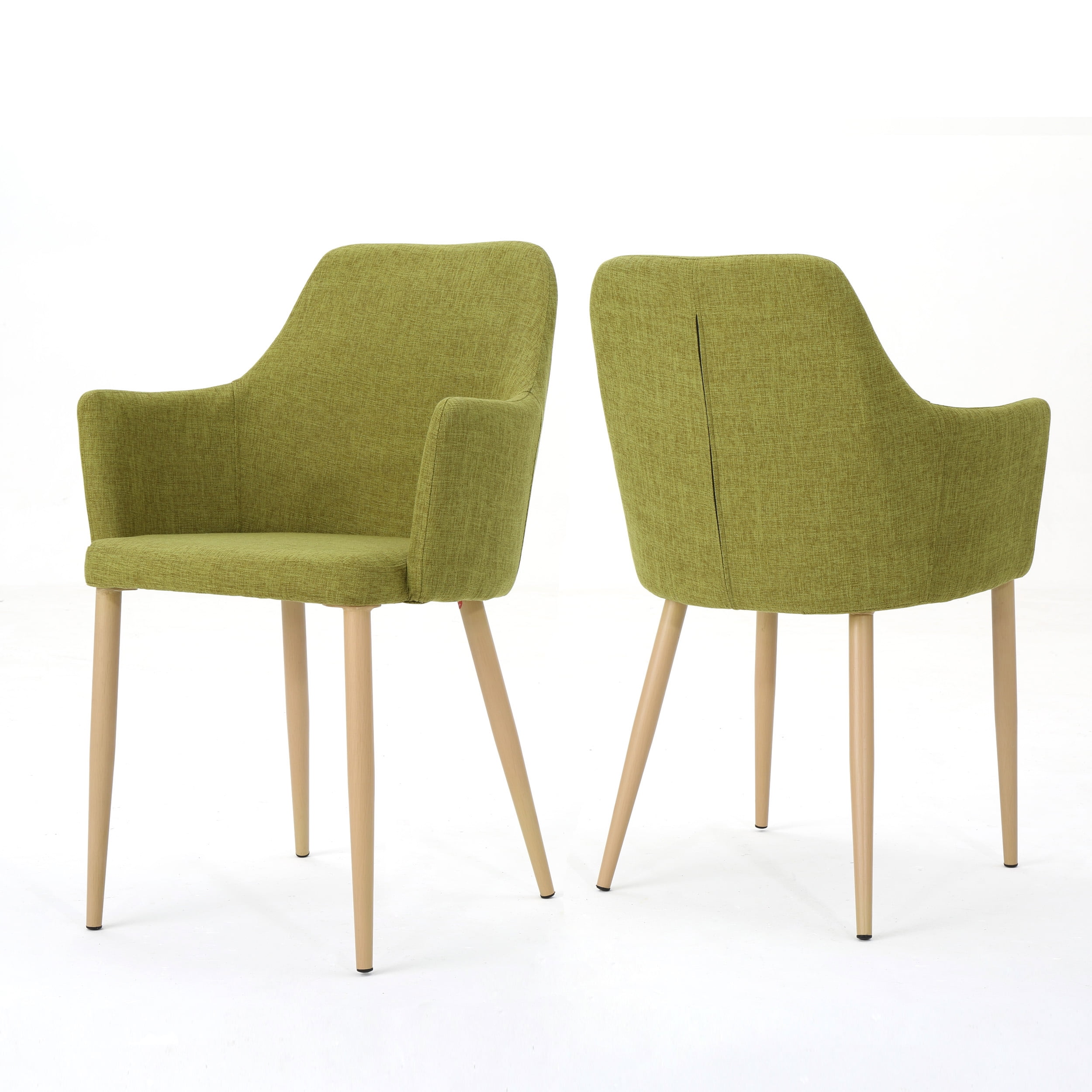 Noble House Nina Indoor Mid Century Fabric Dining Chairs, Set of 2, Green