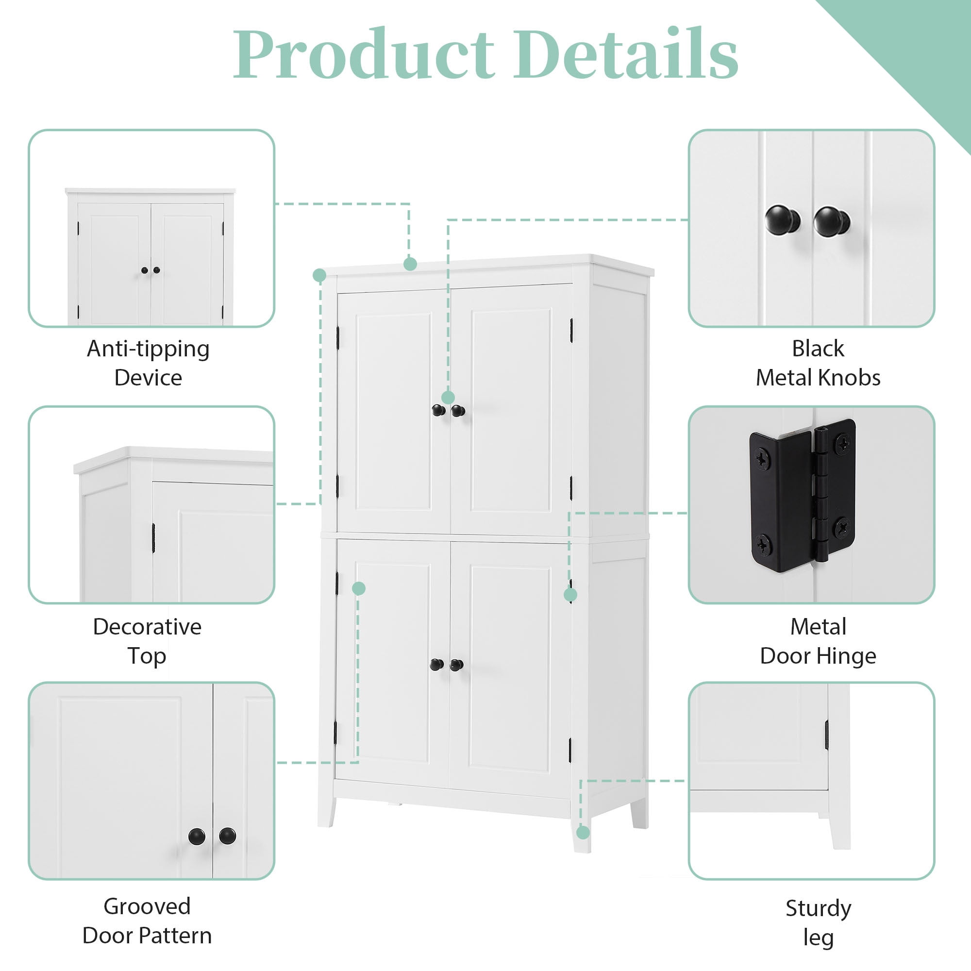 Alvantor Bathroom Cabinet with Adjustable Shelf, Freestanding Wooden Storage Cabinet for Living Room White