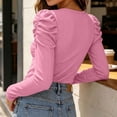 thumbnail image 5 of thefmos Women's Round Neck Puff Sleeve Top Slim Fit Long Sleeve Solid Color Casual Blouse Fashion Fall Winter Outfit, Pink XL, 5 of 8