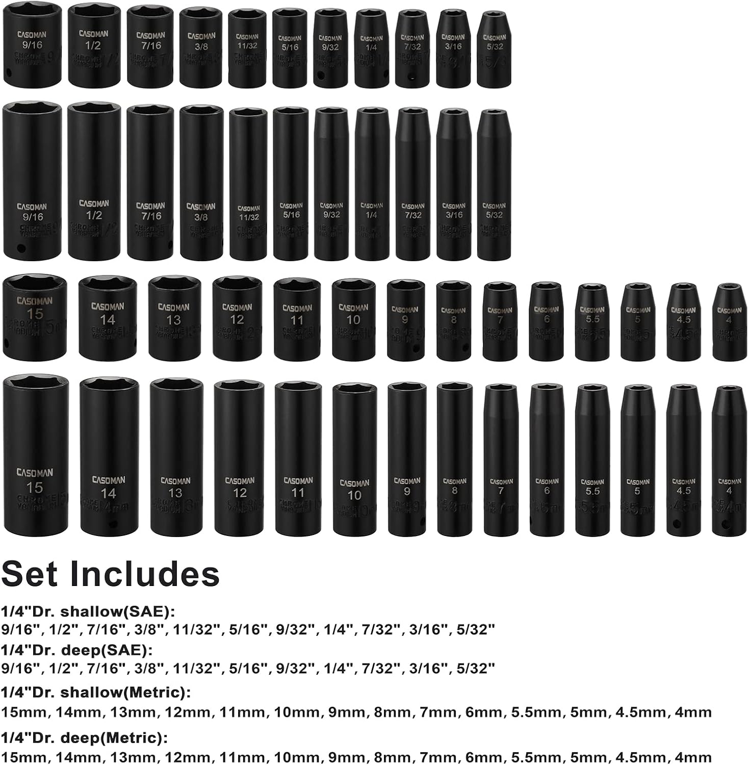 CASOMAN 50-Piece 1/4 Drive Impact Socket Set, SAE/Metric photo 2