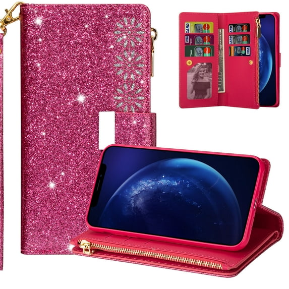 iPhone 6 Plus Case, iPhone 6s Plus Case, Allytech Bling Design PU Leather Kickstand Folio Flip Cards Slots Shockproof Magnetic Closure Wallet Case Cover for Apple iPhone 6S Plus/ iPhone 6 Plus, Rose